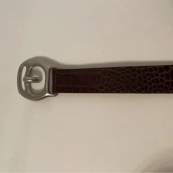 Brown Croc-Embossed Leather Belt with Silver Buckle - Picture 4 of 9